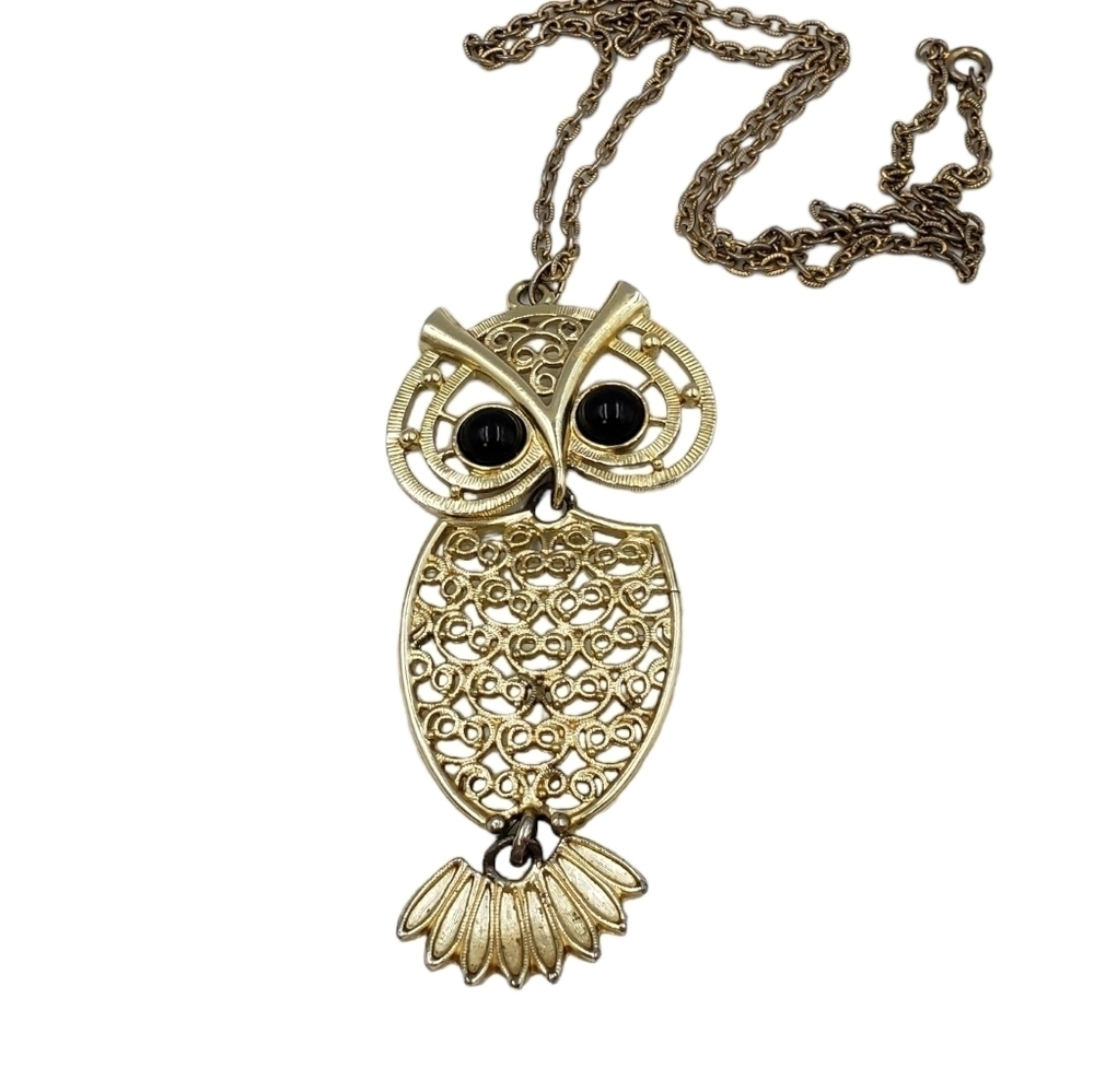 Vintage Sarah Conventry Gold Tone Necklace Owl Pendant 70's